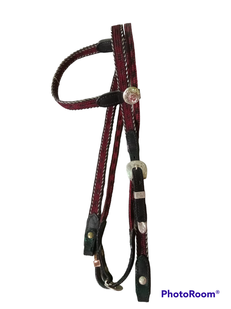 Straight Browband Headstall - handmade Red/Black/White