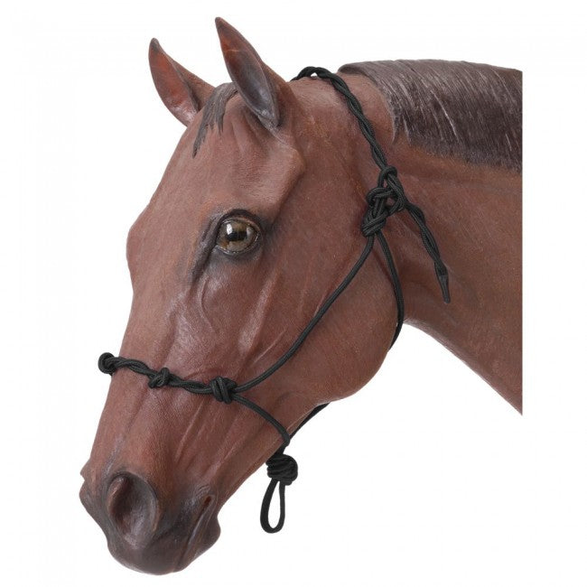 TOUGH1 KNOTTED ROPE HALTER WITH TWISTED CROWN - BLACK